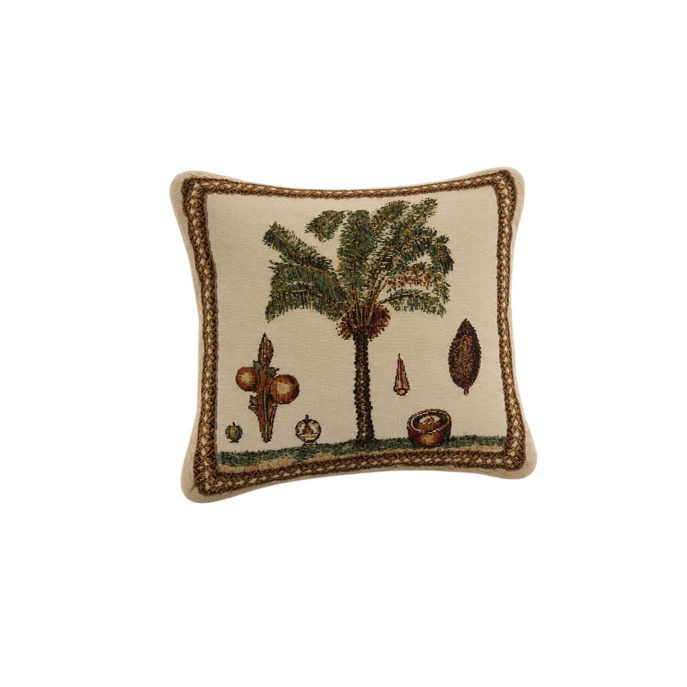 Newport Throw Pillow 10x10 Beige Tapestry Tropical Palm Tree Accent SET OF 2